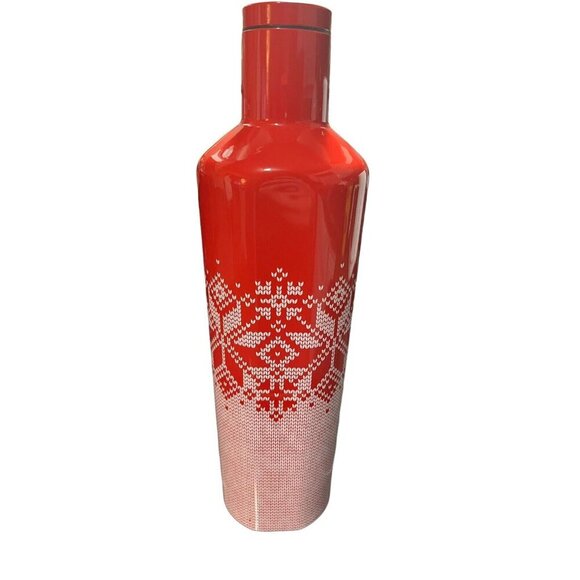Rare Corkcicle Fairisle Red Canteen 25oz Red & White Snowflake Pattern with Lid - Picture 3 of 8